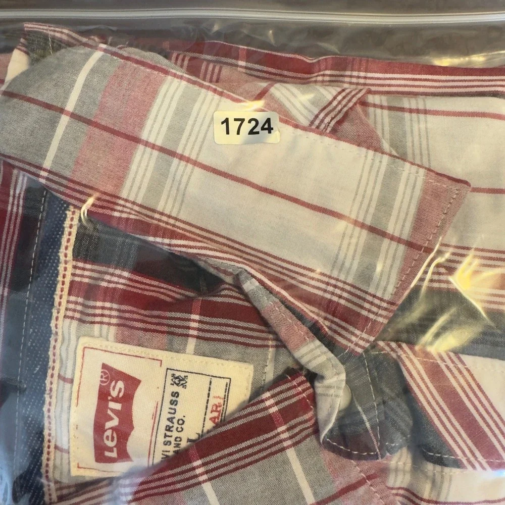 1724 | Levi's Plaid Western Pearl Snap Shirt Red Mens L